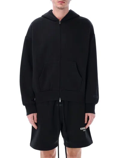 Fear Of God Essential Classic Full Zip-up Hoodie In Jet Black