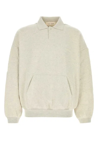 Fear Of God Essential Melange Ivory Cotton Blend Sweatshirt In Neutral