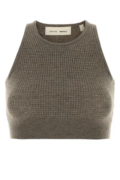 Fear Of God Essential Mud Polyester Blend Crop-top In Brown