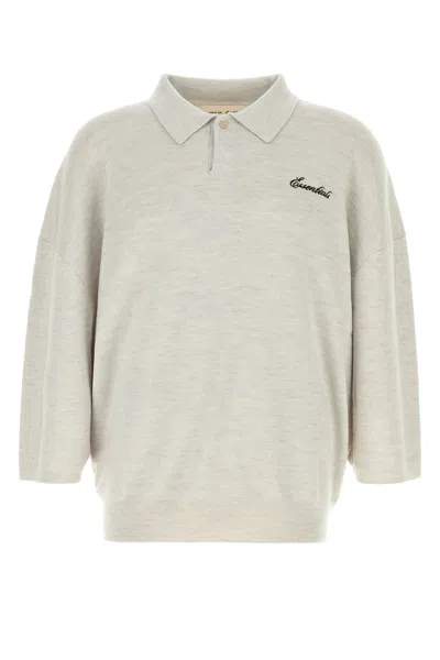 Fear Of God Essential Light Grey Knit Oversize Polo Shirt In Neutral