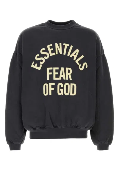 Fear Of God Essential Slate Cotton Oversized Sweatshirt In Black