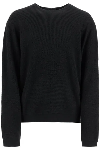 Fear Of God Essential Waffle Crew Neck Pul In Black