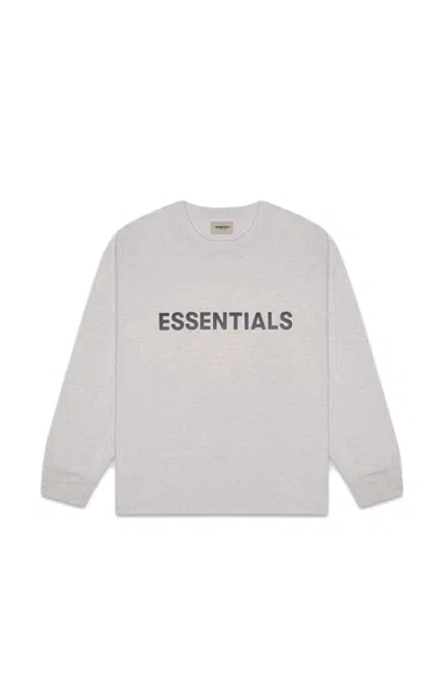 Pre-owned Fear Of God Essentials 3d Silicon Applique Boxy Long Sleeve T-shirt In Heather Oatmeal