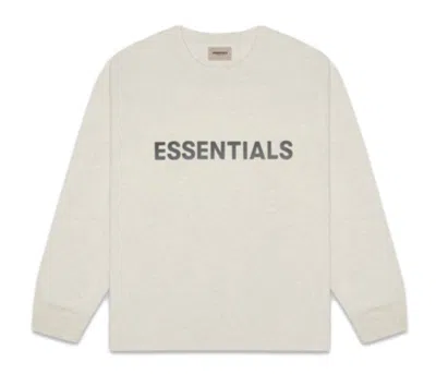 Pre-owned Fear Of God Essentials 3d Silicon Applique Boxy Long Sleeve Tshirtheather/light Heather In Oatmeal/oatmeal Heath