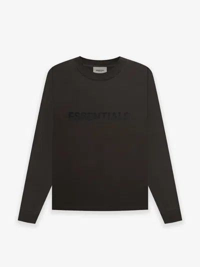Pre-owned Fear Of God Essentials 3d Silicon Applique Boxy Long Sleeve Tshirtin Weathered Black/washed Black