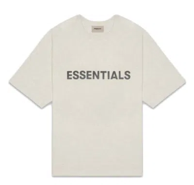 Pre-owned Fear Of God Essentials 3d Silicon Applique Boxy Tshirtheather/light Heather In Oatmeal/oatmeal Heather/light Hea