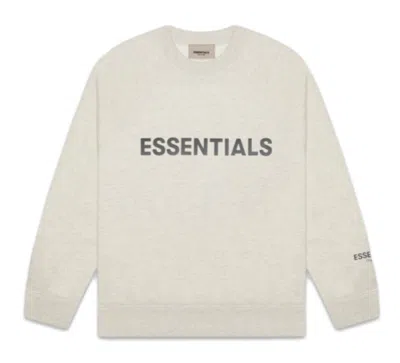 Pre-owned Fear Of God Essentials 3d Silicon Applique Crewneckheather/light Heather In Oatmeal/oatmeal Heather/light Heathe