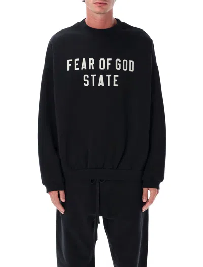 FEAR OF GOD ESSENTIALS FEAR OF GOD 90 S FLEECE CREWNECK JET BLACK