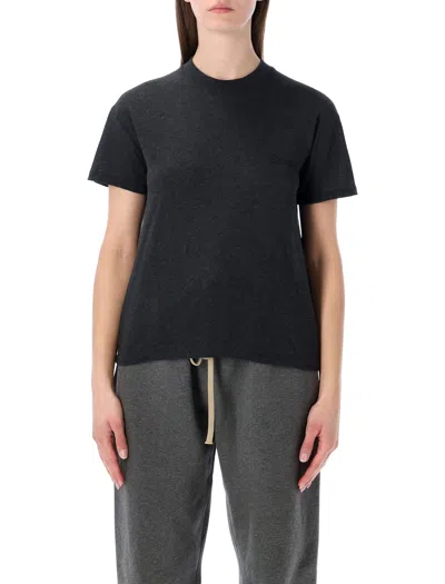 Fear Of God Essentials  Dark Grey Embroidered Classic Tee In Black