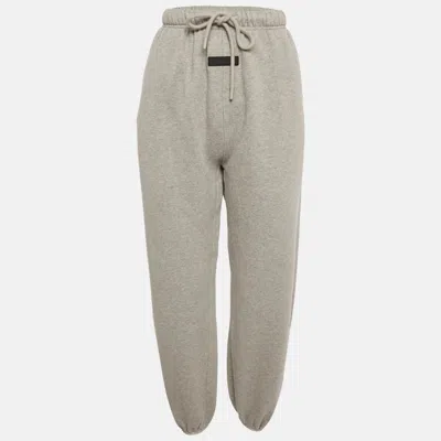 Fear Of God Essentials  Grey Cotton Knit Fleece Lined Sweatpants In Gray