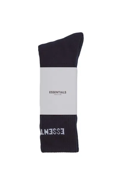 Pre-owned Fear Of God Essentials Front Logo Crew Socks In Black
