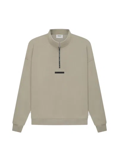 Pre-owned Fear Of God Essentials Half Zip Sweater In Moss/goat