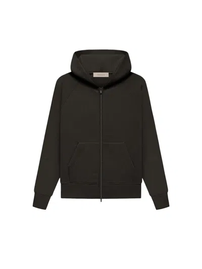 Pre-owned Fear Of God Essentials Kid's Fullzip Hoodie In Off Black