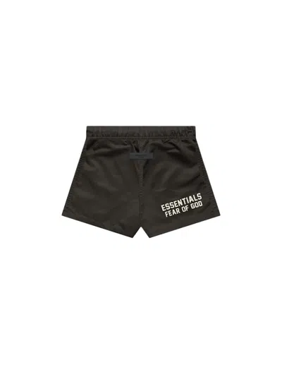 Pre-owned Fear Of God Essentials Kid's Nylon Running Shorts In Off Black