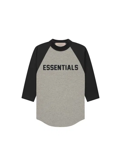 Pre-owned Fear Of God Essentials Kids 3/4 Sleeve Baseball T-shirt In Dark Oatmeal