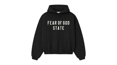 Pre-owned Fear Of God Essentials Kids 90's Fleece Hoodie In Jet Black