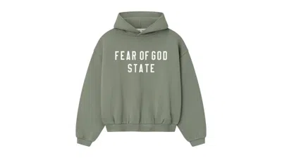 Pre-owned Fear Of God Essentials Kids 90's Fleece Hoodie In Moss In Green