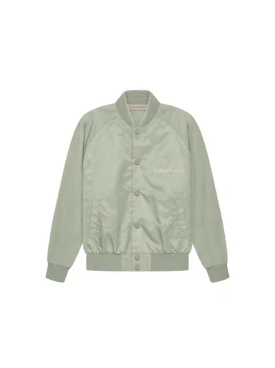 Pre-owned Fear Of God Essentials Kids Baseball Jacket In Seafoam