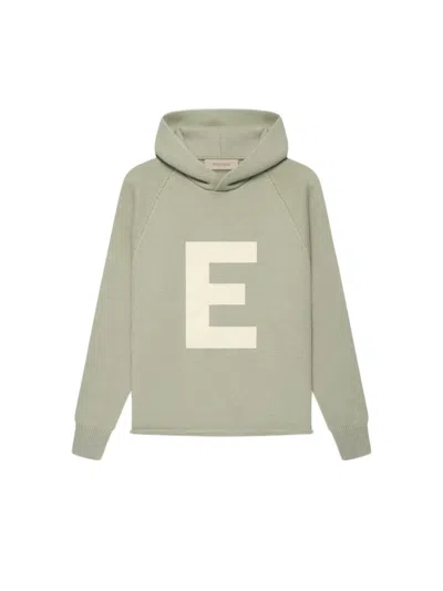 Pre-owned Fear Of God Essentials Kids Big E Knit Hoodie In Seafoam