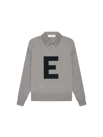 Pre-owned Fear Of God Essentials Kids Big E Knit Polo Shirt In Dark Oatmeal