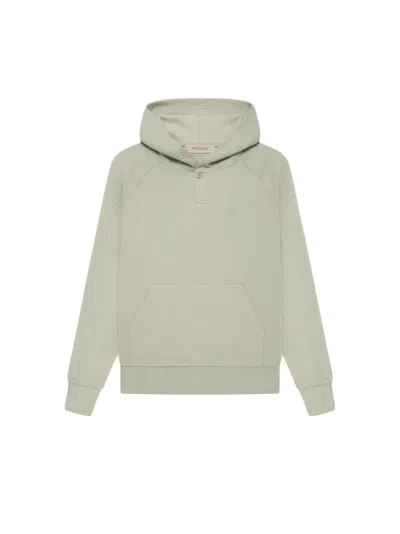 Pre-owned Fear Of God Essentials Kids Big E Waffle Henley Hoodie In Seafoam