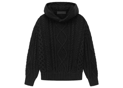 Pre-owned Fear Of God Essentials Kids Cable Knit Hoodie In Black