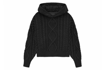 Pre-owned Fear Of God Essentials Kids Cable Knit Hoodie Jet Black