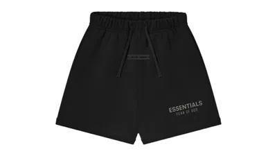 Pre-owned Fear Of God Essentials Kids Classic Fleece Sweatshort In Jet Black
