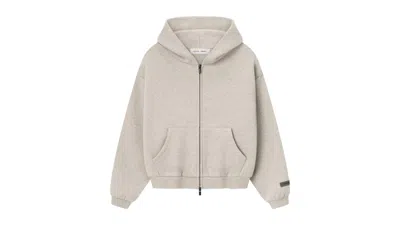 Pre-owned Fear Of God Essentials Kids Classic Fleece Zipup Hoodie In Heather Stone In Gray