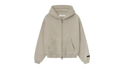 Pre-owned Fear Of God Essentials Kids Classic Fleece Zipup Hoodie In Timber In Brown