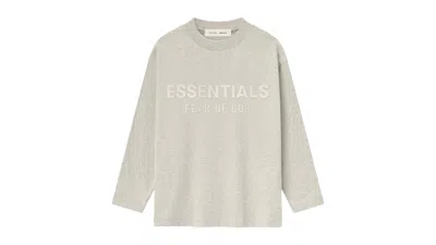Pre-owned Fear Of God Essentials Kids Classic Long Sleeve Tee Shirt In Heather Stone In Gray