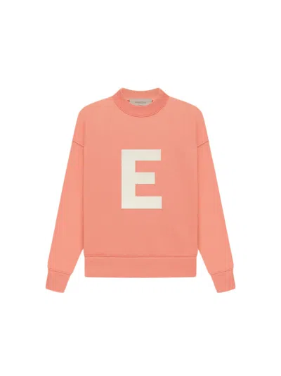Pre-owned Fear Of God Essentials Kids Crewneck Sweatshirt In Coral