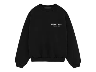 Pre-owned Fear Of God Essentials Kids Fleece Crewneck Sweatshirt (fw24) In Black