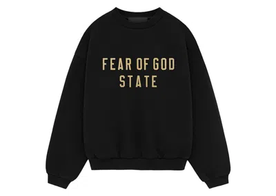 Pre-owned Fear Of God Essentials Kids Fleece Crewneck Sweatshirt In Black