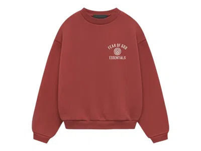 Pre-owned Fear Of God Essentials Kids Fleece Crewneck Sweatshirt In Crimson