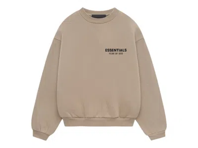 Pre-owned Fear Of God Essentials Kids Fleece Crewneck Sweatshirt In Desert Sand