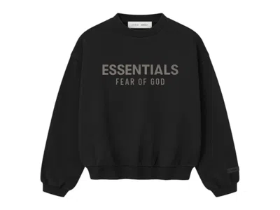 Pre-owned Fear Of God Essentials Kids Fleece Crewneck Sweatshirt In Jet Black