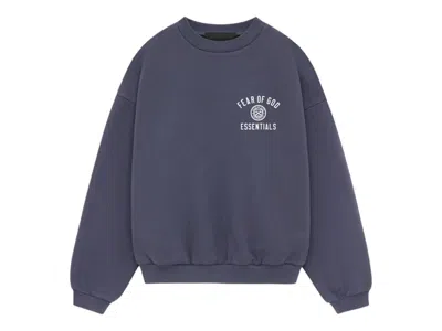 Pre-owned Fear Of God Essentials Kids Fleece Crewneck Sweatshirt In Marine