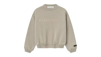 Pre-owned Fear Of God Essentials Kids Fleece Crewneck Sweatshirt In Timber In Brown