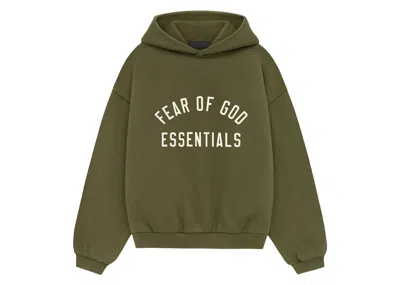 Pre-owned Fear Of God Essentials Kids Fleece Hoodie In Military