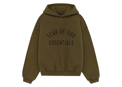 Pre-owned Fear Of God Essentials Kids Fleece Hoodie In Olive