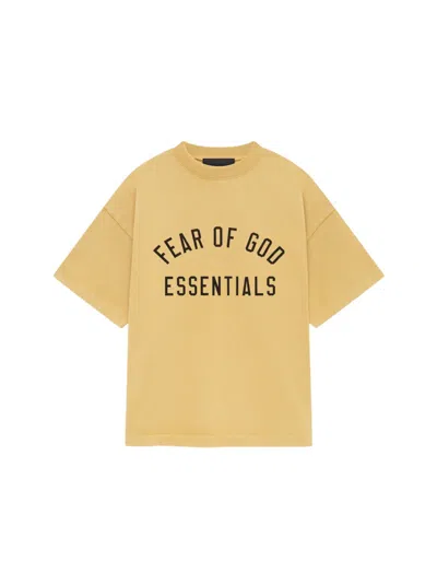 Pre-owned Fear Of God Essentials Kids Heavy Crewneck Sweatshirt Tee Shirt In Amber