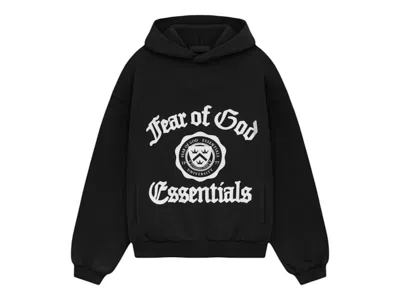 Pre-owned Fear Of God Essentials Kids Heavy Fleece Vintage Shrunken Hoodie In Black