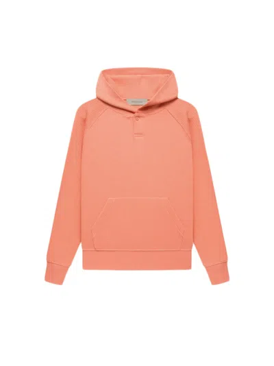 Pre-owned Fear Of God Essentials Kids Henley Hoodie In Coral