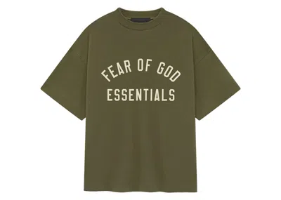 Pre-owned Fear Of God Essentials Kids Jersey Crewneck Sweatshirt Tee Shirt In Military