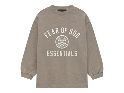 Pre-owned Fear Of God Essentials Kids Jersey Long Sleeve Tee Shirt (fw24) In Heather Gray