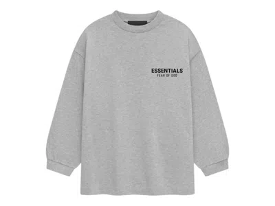 Pre-owned Fear Of God Essentials Kids Jersey Long Sleeve Tee Shirt In Light Heather Gray