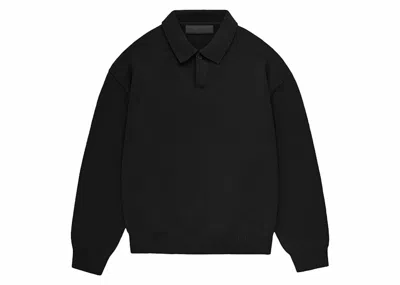 Pre-owned Fear Of God Essentials Kids Knit Polo Shirt In Jet Black