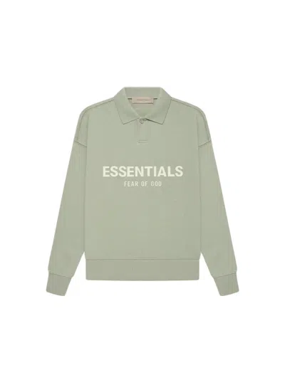 Pre-owned Fear Of God Essentials Kids Long Sleeve Polo Shirt In Seafoam