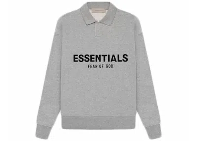 Pre-owned Fear Of God Essentials Kids Long Sleeve Polo Shirt (ss22) In Dark Oatmeal